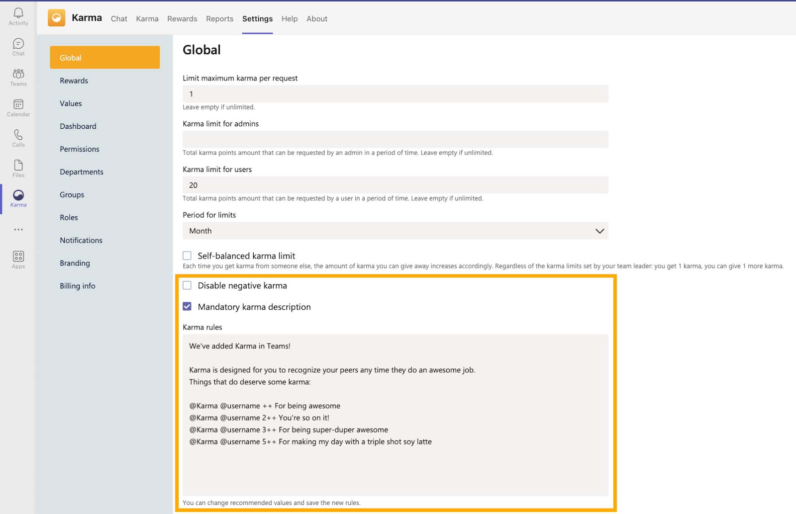 additional global settings